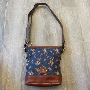 FOSSIL Maddox Ikat Print Canvas and Leather Crossbody Bucket Bag